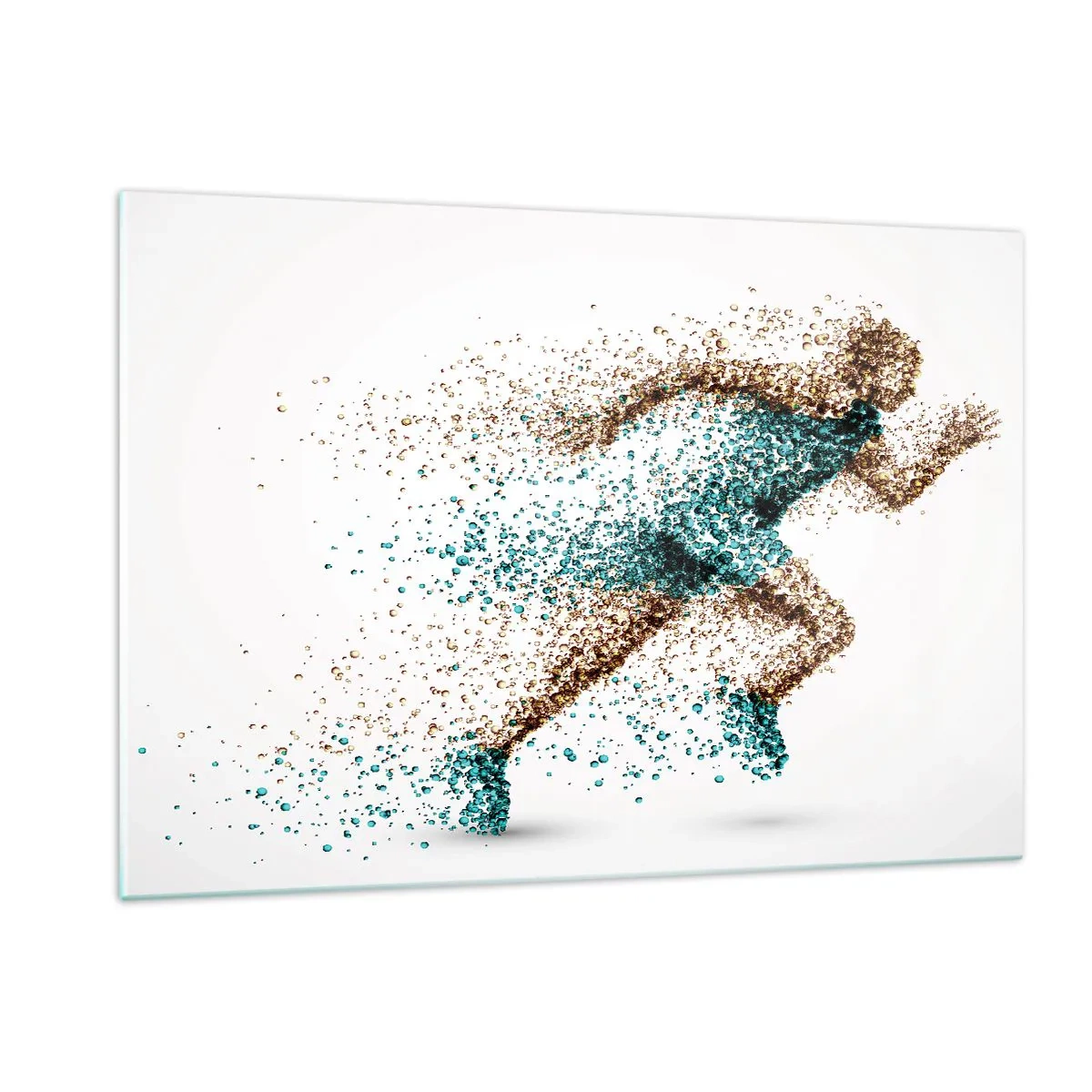 Obraz na szkle - Postać biegacza uformowana z kolorowych cząsteczek - 120x80cm - Życie to bieg - Nowoczesna dekoracja ścienna do salonu, kuchni i sypialni ARTTOR