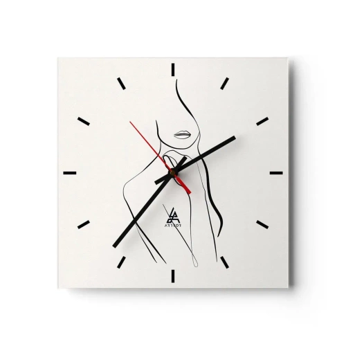 Zegar ścienny - Minimalistyczny szkic sylwetki kobiety na jasnym tle - 30x30cm - Fala melancholii - Nowoczesna dekoracja ścienna do salonu i sypialni ARTTOR