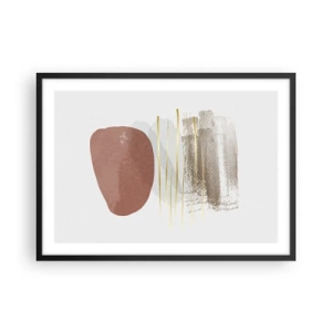 Plakat w czarnej ramie - Abstrakcyjna kompozycja w beżowych i złotych odcieniach - 70x50cm - Abstrakcyjna kolumnada - Nowoczesna dekoracja ścienna do salonu i sypialni ARTTOR