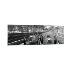 Obraz na szkle - Monochromatyczna scena wyścigu retro samochodów - 160x50cm - Dawno temu w Monte Carlo - Nowoczesna dekoracja ścienna do salonu i sypialni ARTTOR