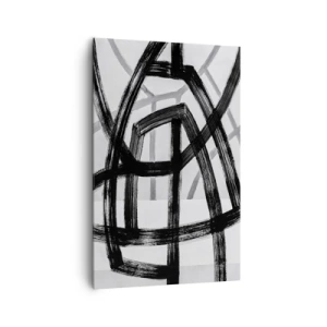 Obraz na płótnie - Czarno-białe abstrakcyjne linie przecinające się na jasnym tle - 80x120cm - Budowanie głębi - Nowoczesna dekoracja ścienna do salonu i sypialni ARTTOR