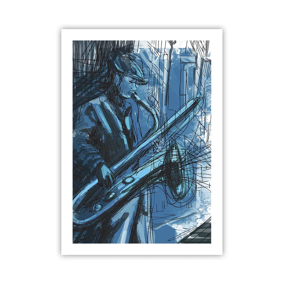 Plakat - Artystyczny szkic muzyka grającego na saksofonie - 50x70cm - Miejska rapsodia - Nowoczesna dekoracja ścienna do salonu, kuchni i sypialni ARTTOR
