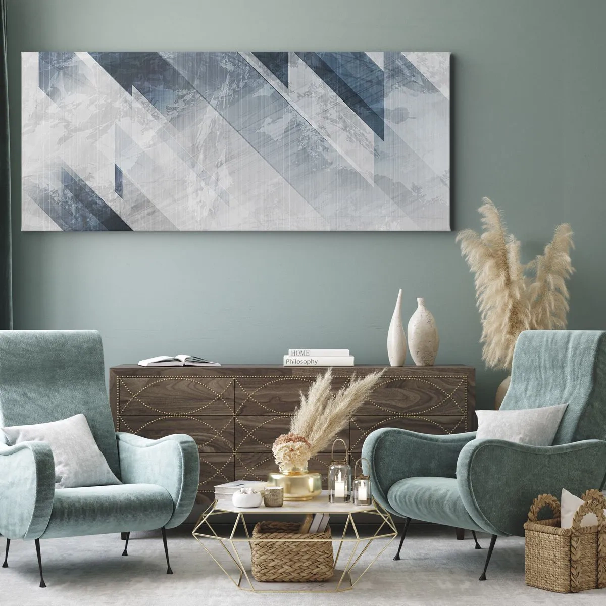 Obraz na płótnie - Kompozycja przestrzenna – ruch szarości - 100x40 cm