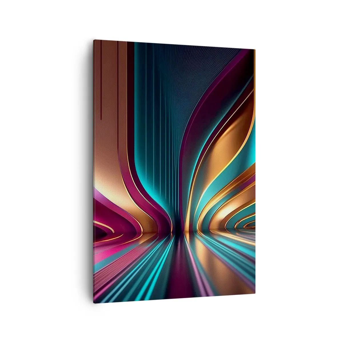 Obraz na płótnie - Futurystyczna abstrakcja z intensywnymi kolorami i krzywiznami - 70x100cm - Architektura światła - Nowoczesna dekoracja ścienna do salonu i sypialni ARTTOR