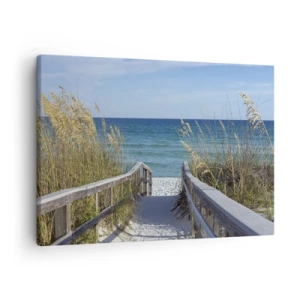 Obraz na płótnie - Ścieżka na plażę z widokiem na morze - 70x50cm - W słońcu, na wietrze - Nowoczesna dekoracja ścienna do salonu i sypialni ARTTOR