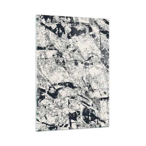 Obraz na szkle - Czarno-biała abstrakcja z dynamicznymi liniami i teksturami - 50x70cm - Przenikanie przeciwieństw - Nowoczesna dekoracja ścienna do salonu, kuchni i sypialni ARTTOR