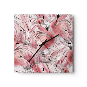 Zegar ścienny - Delikatne rysunki różowych flamingów - 30x30cm - Ptasi corps de ballet - Nowoczesna dekoracja ścienna do salonu i sypialni ARTTOR
