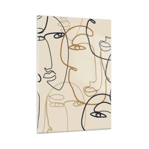 Obraz na szkle - Konturowe twarze narysowane jednym pociągnięciem na beżu - 50x70cm - Portret zwielokrotniony - Nowoczesna dekoracja ścienna do salonu, kuchni i sypialni ARTTOR