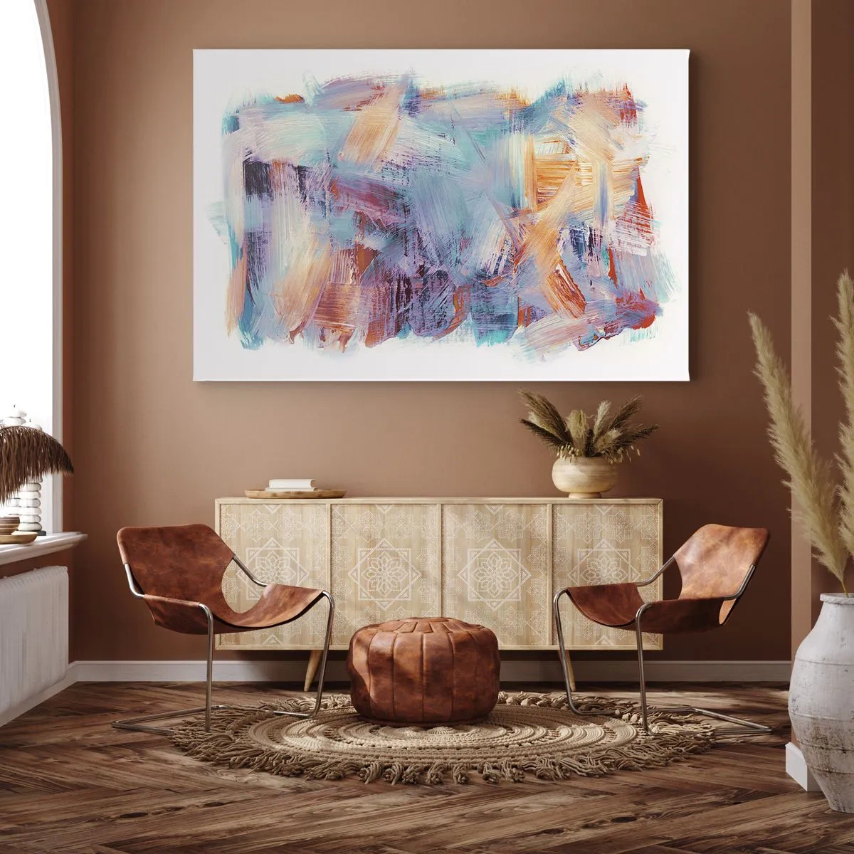 Obraz na płótnie - Kolorowe pociągnięcia pędzla w abstrakcyjnej kompozycji - 70x50cm - Kolorowy bałagan - Nowoczesna dekoracja ścienna do salonu i sypialni ARTTOR