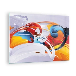 Obraz na szkle - Abstrakcyjna kompozycja barwnych kształtów i linii - 70x50cm - Taniec żywiołów - Nowoczesna dekoracja ścienna do salonu i sypialni ARTTOR