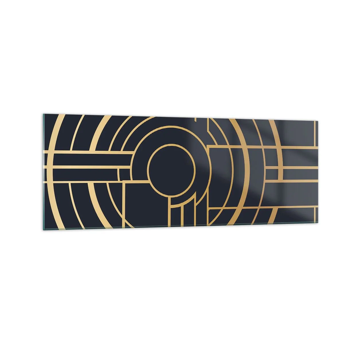 Obraz na szkle - Geometryczny wzór z liniami w złotym kolorze - 140x50cm - Obroty rzeczy - Nowoczesna dekoracja ścienna do salonu i sypialni ARTTOR