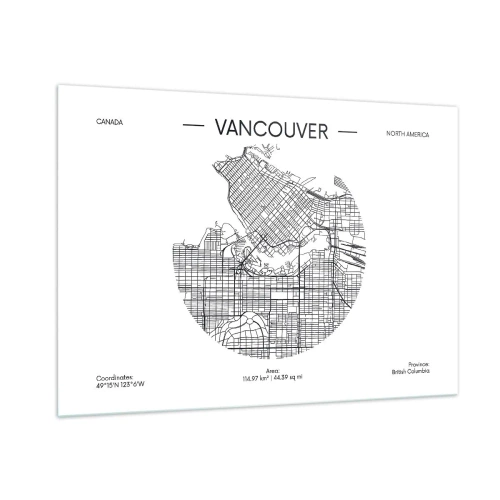 Obraz na szkle - Mapa Vancouver z układem ulic w czarno-białym stylu - 100x70cm - Anatomia Vancouver - Nowoczesna dekoracja ścienna do salonu, kuchni i sypialni ARTTOR
