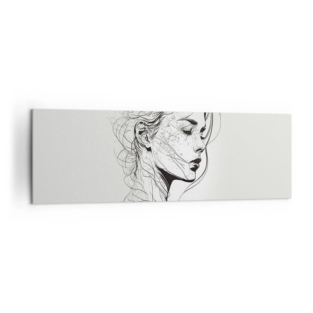 Obraz na płótnie - Delikatny portret kobiety w minimalistycznym stylu graficznym - 160x50cm - Portret w zamyśleniu - Nowoczesna dekoracja ścienna do salonu i sypialni ARTTOR
