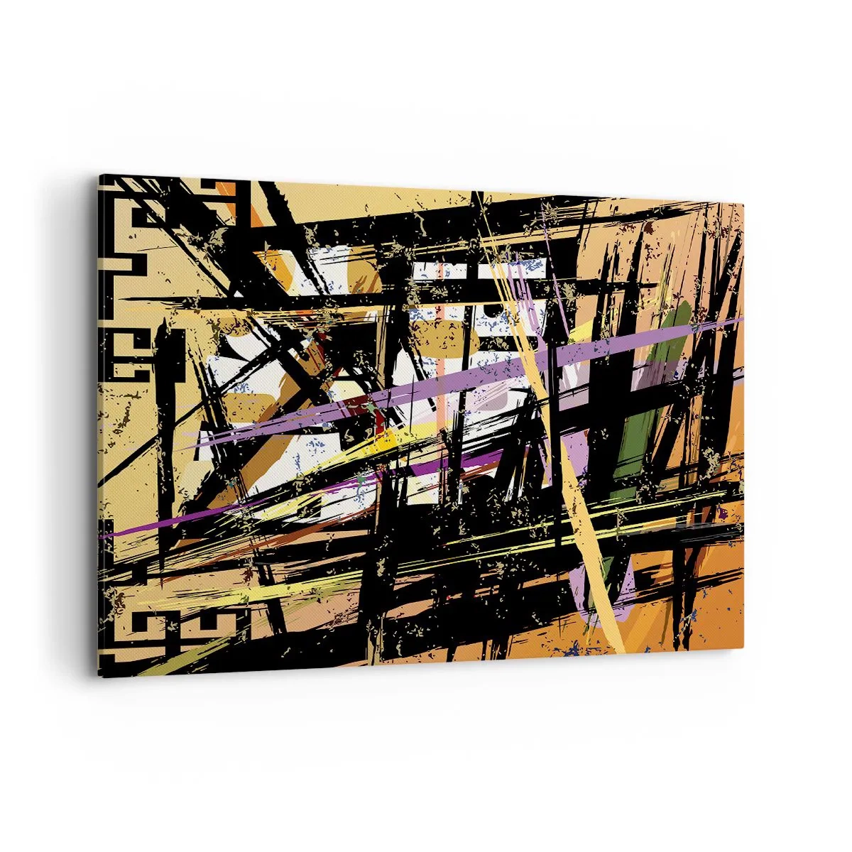 Obraz na płótnie - Abstrakcyjne linie i kształty na tle w odcieniach beżu - 100x70cm - Ostre cięcie - Nowoczesna dekoracja ścienna do salonu, kuchni i sypialni ARTTOR