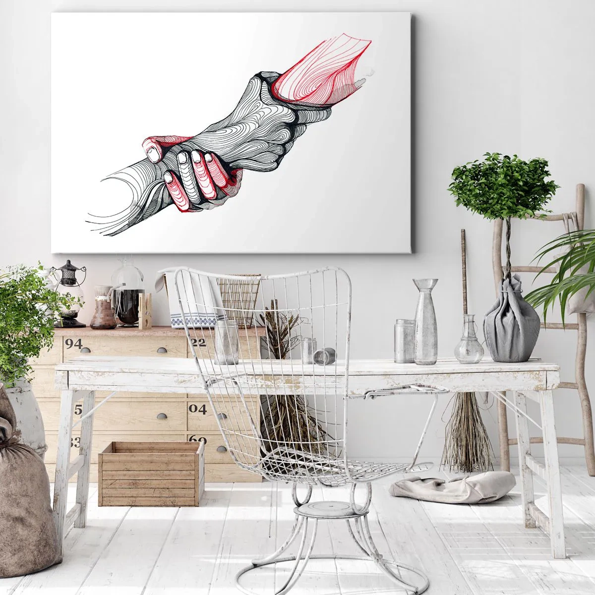 Obraz na płótnie - Artystyczne ręce trzymające się nawzajem w minimalistycznym stylu - 120x80cm - Jesteś w dobrych rękach - Nowoczesna dekoracja ścienna do salonu, kuchni i sypialni ARTTOR