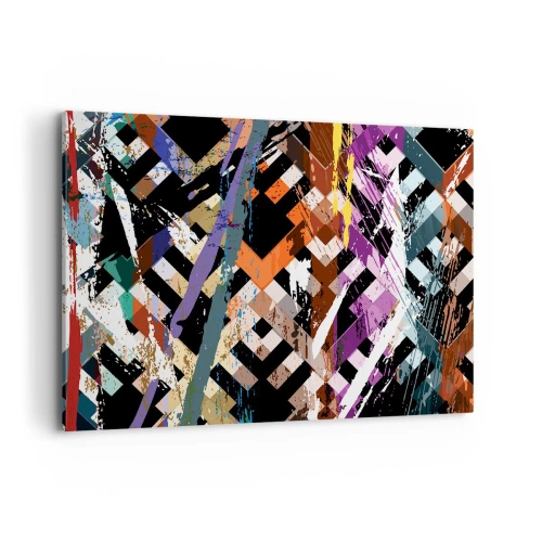 Obraz na płótnie - Abstrakcyjna kompozycja z kolorowymi liniami na czarnym tle - 100x70cm - Podniesione do kwadratu - Nowoczesna dekoracja ścienna do salonu, kuchni i sypialni ARTTOR