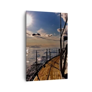 Obraz na płótnie - Rejs jachtem po morzu o zachodzie słońca - 80x120cm - Pod żaglami w stronę słońca - Nowoczesna dekoracja ścienna do salonu i sypialni ARTTOR