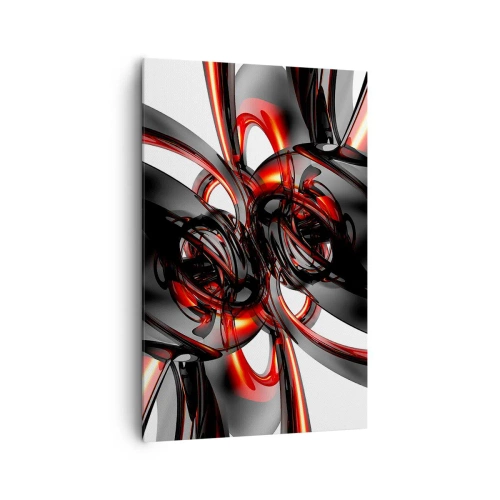 Obraz na płótnie - Abstrakcyjna grafika 3D z czarnymi i czerwonymi elementami - 80x120cm - Ruch w graficie i czerwieni - Nowoczesna dekoracja ścienna do salonu i sypialni ARTTOR