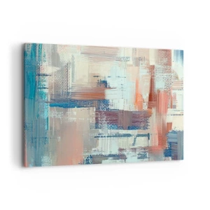 Obraz na płótnie - Abstrakcyjna kompozycja w odcieniach błękitu i beżu - 100x70cm - Dotrzeć do światła - Nowoczesna dekoracja ścienna do salonu, kuchni i sypialni ARTTOR