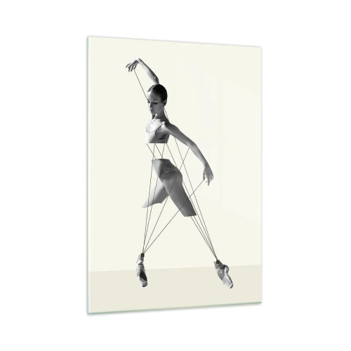 Obraz na szkle - Czarno-biała sylwetka baletnicy z geometrycznym motywem linek - 50x70cm - W teatrze świata - Nowoczesna dekoracja ścienna do salonu, kuchni i sypialni ARTTOR