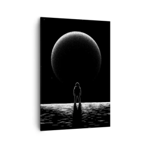 Obraz na płótnie - Astronauta na tle wielkiej planety w przestrzeni kosmicznej - 70x100cm - Twarzą w twarz - Nowoczesna dekoracja ścienna do salonu i sypialni ARTTOR