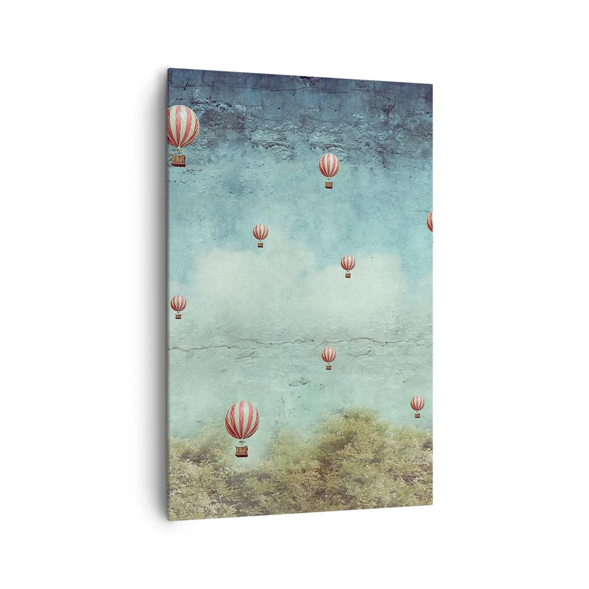 Obraz na płótnie - Retro balony na tle błękitnego nieba i zieleni - 80x120cm - Wolni od zgiełku życia - Nowoczesna dekoracja ścienna do salonu i sypialni ARTTOR