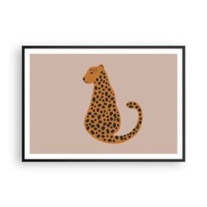 Plakat w czarnej ramie - Minimalistyczny rysunek pantery na beżowym tle - 100x70cm - Panterka to modny wzór - Nowoczesna dekoracja ścienna do salonu i sypialni ARTTOR