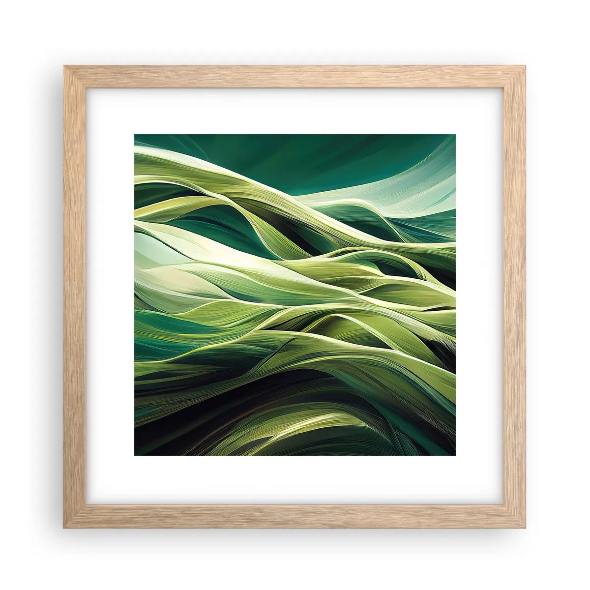 Plakat w ramie jasny dąb - Abstrakcyjna gra w zielone - 30x30 cm