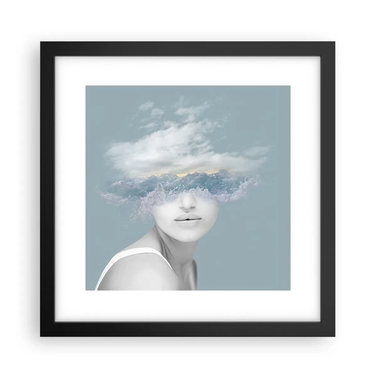 Plakat w czarnej ramie - Z głową w chmurach - 30x30 cm