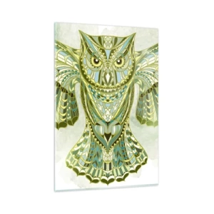 Obraz na szkle - Dekoracyjna sowa w błękitnych odcieniach - 80x120cm - Z celtyckiego świętego gaju - Nowoczesna dekoracja ścienna do salonu i sypialni ARTTOR