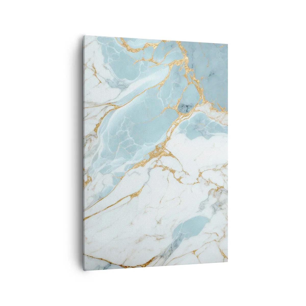 Obraz na płótnie - Błękitno-białe marmurowe wzory z dodatkiem złotych żył - 70x100cm - Bogactwo kamienia - Nowoczesna dekoracja ścienna do salonu i sypialni ARTTOR
