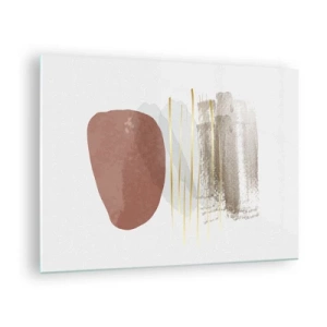 Obraz na szkle - Minimalistyczna abstrakcja z kształtami w beżu i brązie - 70x50cm - Abstrakcyjna kolumnada - Nowoczesna dekoracja ścienna do salonu i sypialni ARTTOR