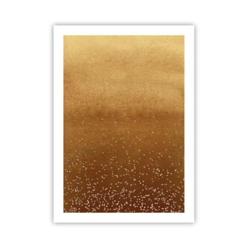 Plakat - Złoty gradient z drobnymi błyszczącymi elementami - 50x70cm - Narodziny światła - Nowoczesna dekoracja ścienna do salonu, kuchni i sypialni ARTTOR