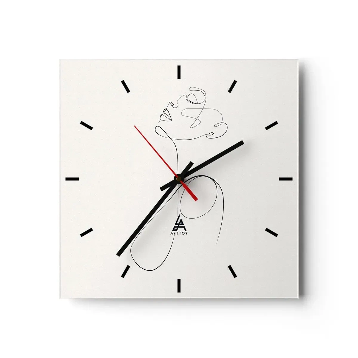 Zegar ścienny - Minimalistyczny szkic twarzy w stylu line art na białym tle - 30x30cm - Zapętlona w marzeniach - Nowoczesna dekoracja ścienna do salonu i sypialni ARTTOR