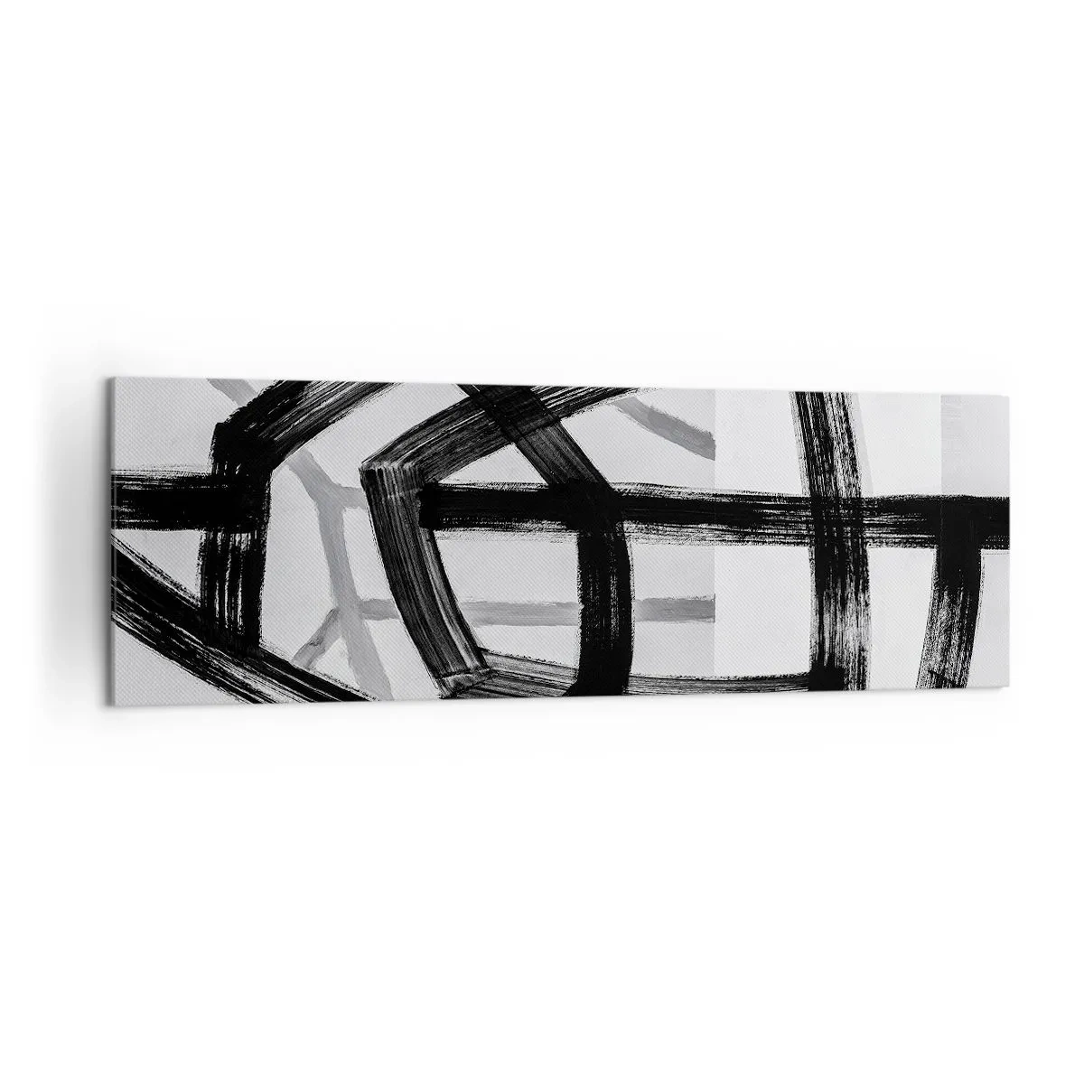 Obraz na płótnie - Czarno-białe abstrakcyjne linie przecinające się na jasnym tle - 160x50cm - Budowanie głębi - Nowoczesna dekoracja ścienna do salonu i sypialni ARTTOR