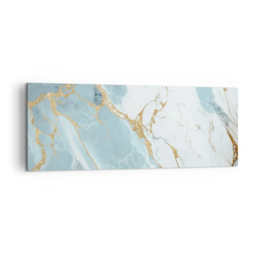 Obraz na płótnie - Błękitno-białe marmurowe wzory z dodatkiem złotych żył - 140x50cm - Bogactwo kamienia - Nowoczesna dekoracja ścienna do salonu i sypialni ARTTOR