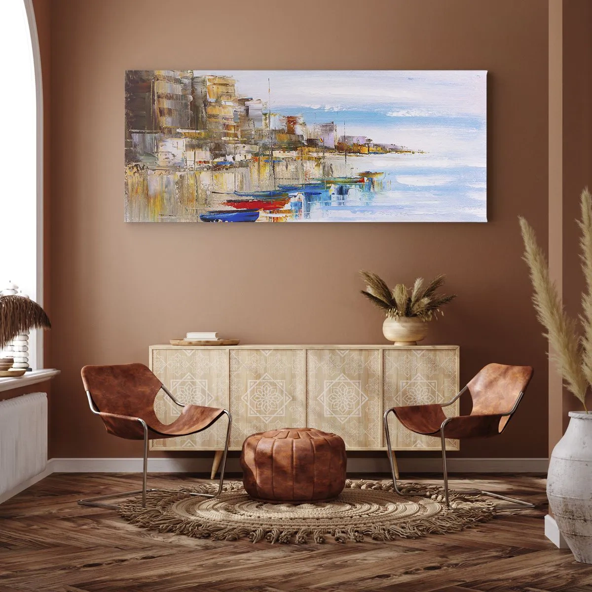 Obraz na płótnie - Wielobarwna miejska przystań - 100x40 cm