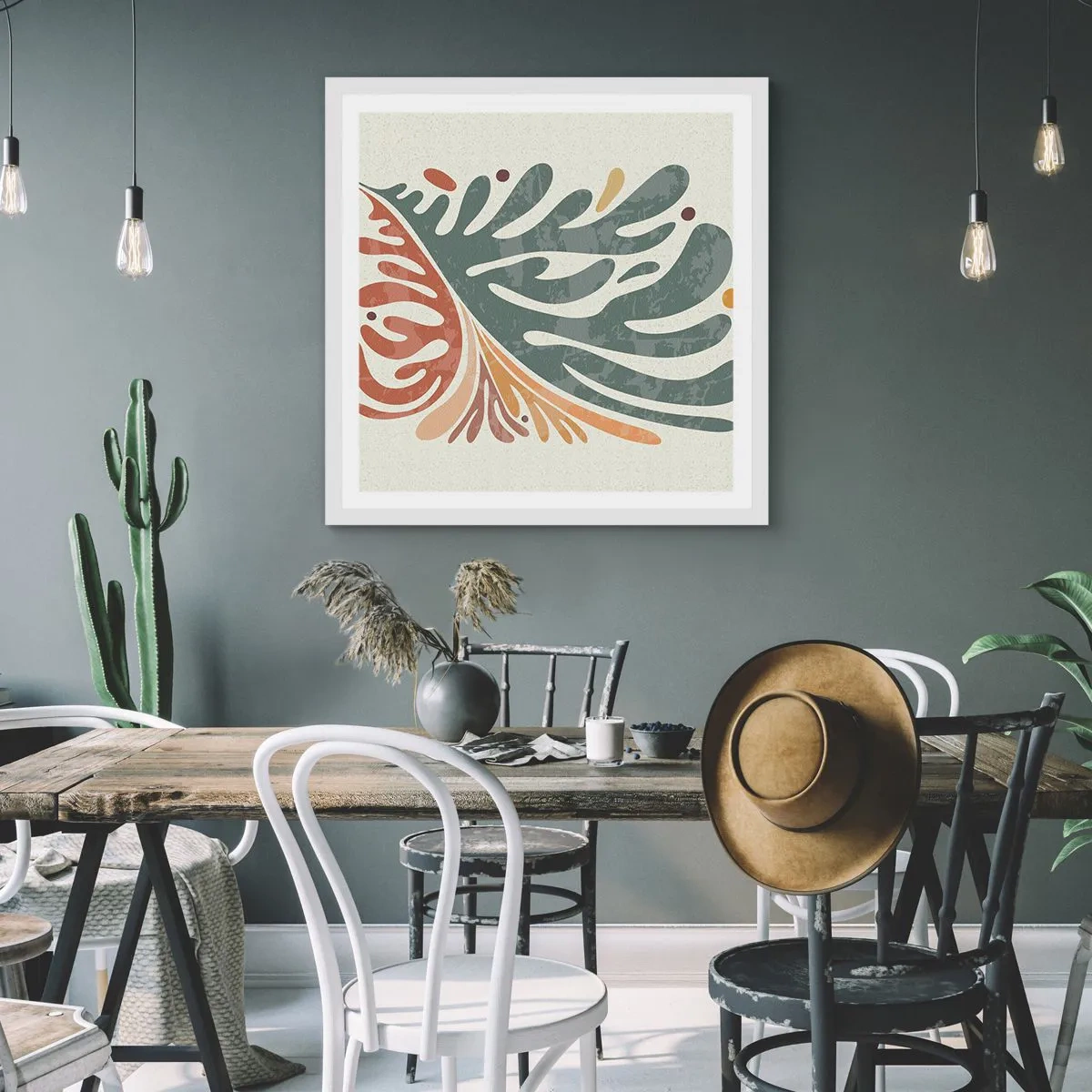 Plakat w białej ramie - Wielobarwny liść - 50x50 cm