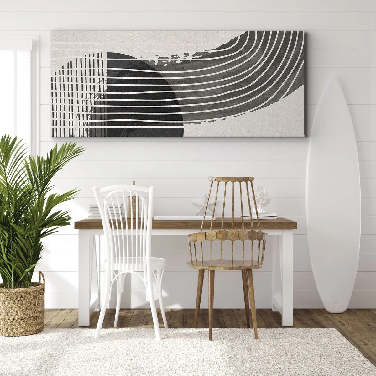 Obraz na płótnie - Abstrakcyjny wzór z liniami i geometrycznymi kształtami - 160x50cm - Tam i z powrotem - Nowoczesna dekoracja ścienna do salonu i sypialni ARTTOR