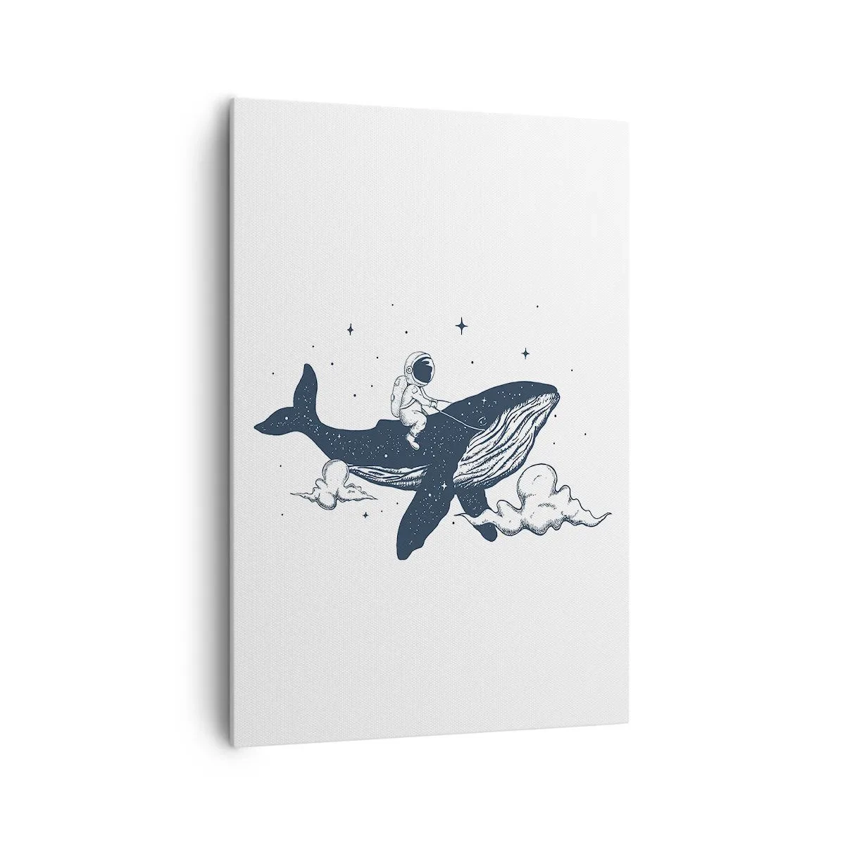 Obraz na płótnie - Astronauta na wielorybie unoszącym się w kosmosie - 70x100cm - Kosmiczna przygoda - Nowoczesna dekoracja ścienna do salonu i sypialni ARTTOR