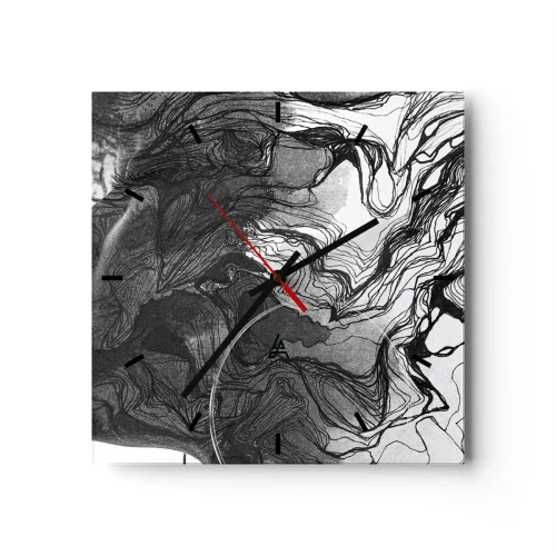 Zegar ścienny - Abstrakcyjna twarz w czerni i bieli z dynamicznymi liniami - 30x30cm - Zaplątana w marzeniach - Nowoczesna dekoracja ścienna do salonu i sypialni ARTTOR