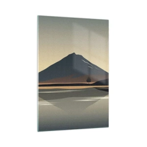 Obraz na szkle - Minimalistyczny krajobraz górski z odbiciem w wodzie - 70x100cm - Lustrzane odbicie - Nowoczesna dekoracja ścienna do salonu i sypialni ARTTOR