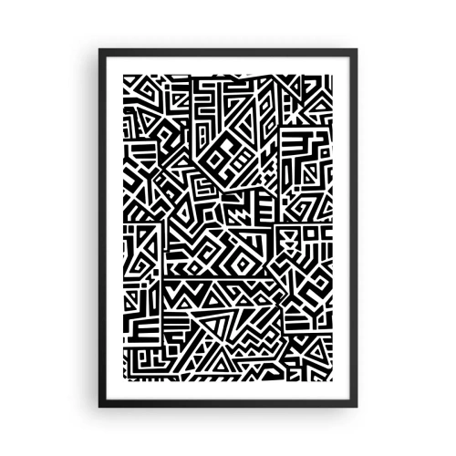 Plakat w czarnej ramie - Czarno-biały geometryczny wzór w stylu artystycznym - 50x70cm - Kompozycja prekolumbijska - Nowoczesna dekoracja ścienna do salonu i sypialni ARTTOR