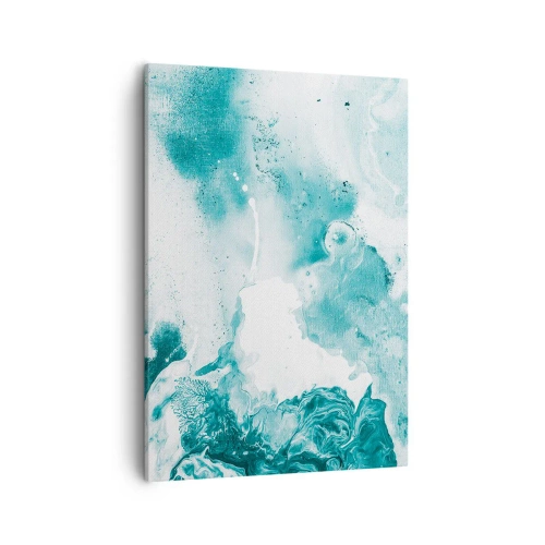 Obraz na płótnie - Abstrakcyjne rozlewiska błękitu w akwarelowym stylu - 50x70cm - Rozlewiska błękitu - Nowoczesna dekoracja ścienna do salonu, kuchni i sypialni ARTTOR