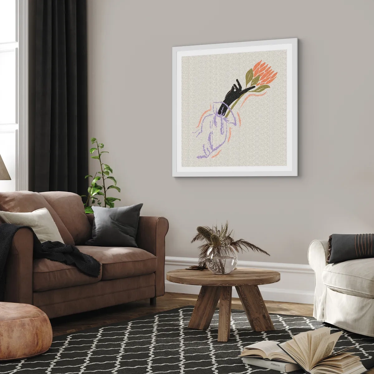 Plakat w białej ramie - Siostrzany dotyk - 60x60 cm
