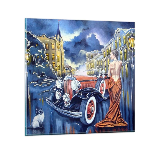 Obraz na szkle - Nokturn w błękicie i koralu - 60x60 cm