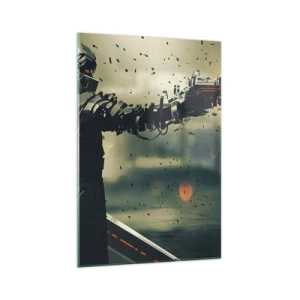 Obraz na szkle - Cybernetyczny wojownik z futurystycznym uzbrojeniem - 70x100cm - Zabójcza broń - twój własny Terminator - Nowoczesna dekoracja ścienna do salonu i sypialni ARTTOR