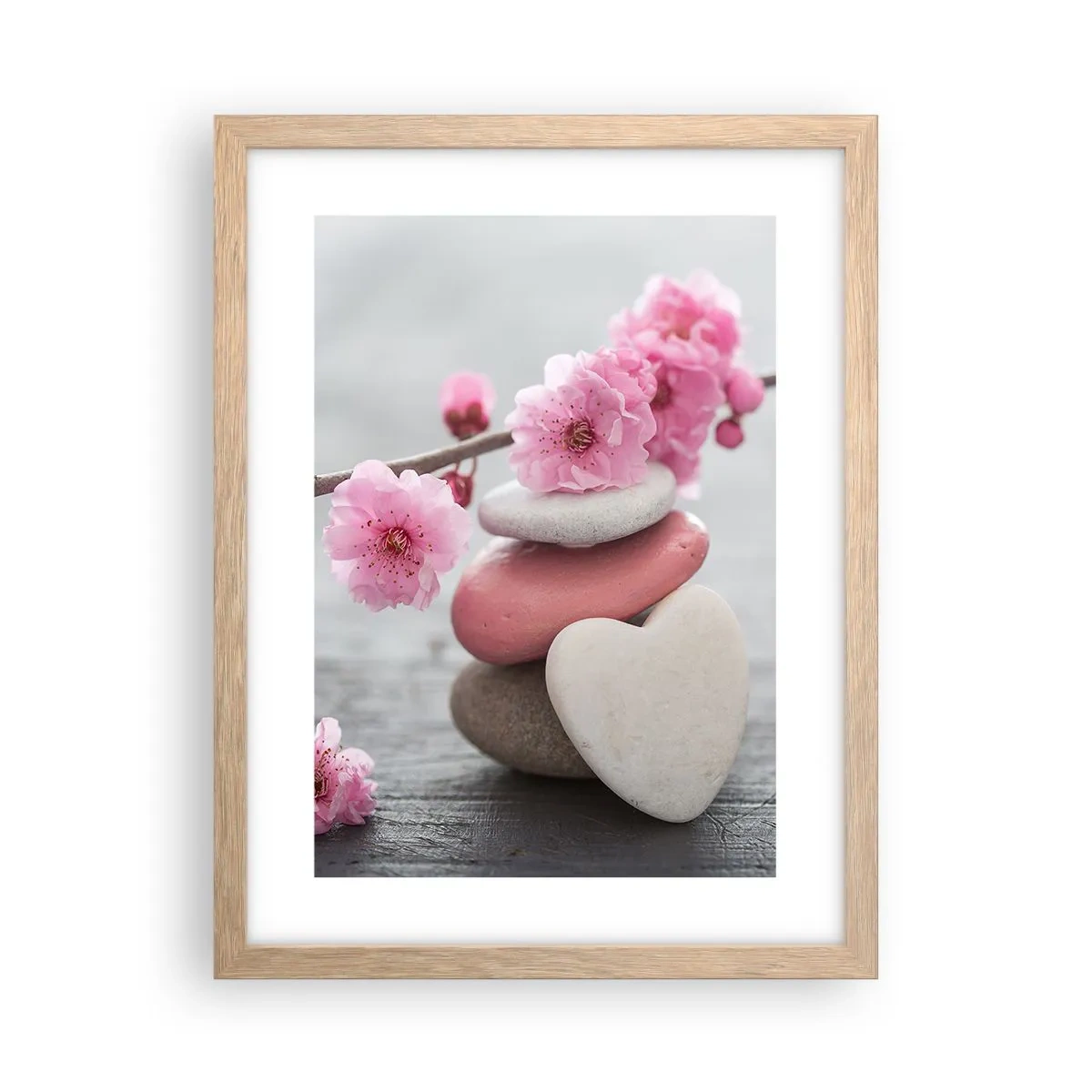 Plakat w ramie jasny dąb - Błogość z kwiatem wiśni - 30x40 cm