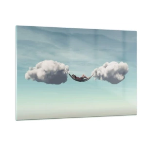 Obraz na szkle - Hamaki z chmur w błękitnym niebie - 120x80cm - Błogość chwili - Nowoczesna dekoracja ścienna do salonu, kuchni i sypialni ARTTOR