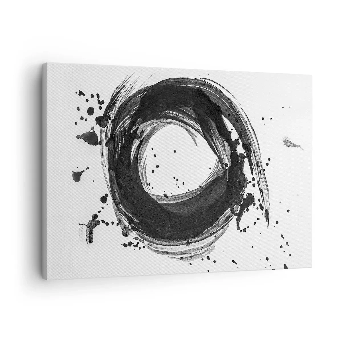 Obraz na płótnie - Czarna abstrakcja w formie koła na białym tle - 70x50cm - Wir tworzenia - Nowoczesna dekoracja ścienna do salonu i sypialni ARTTOR